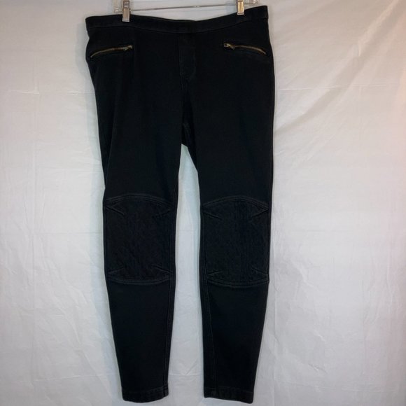 Hue Quilted Knee Black Zipper Pocket Jeggings Womens Size XL - Picture 9 of 11